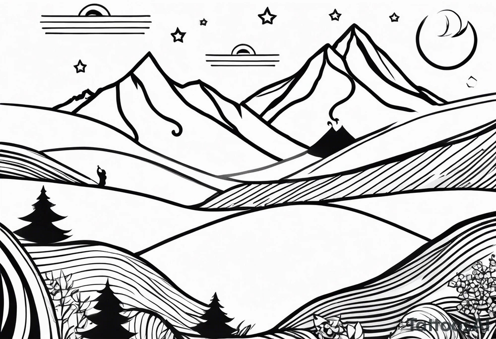 , mountains, food, music, dance tattoo idea