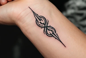 A small, black ink "forever" on the wrist, enclosed by a fine-line infinity symbol. tattoo idea