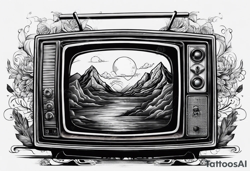 retro tv with broken screen that shows another world tattoo idea