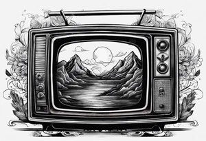 retro tv with broken screen that shows another world tattoo idea