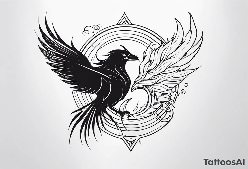 Phoenix with Raven and Tiger on left side and deer and owl on right tattoo idea