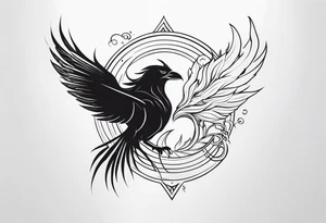 Phoenix with Raven and Tiger on left side and deer and owl on right tattoo idea