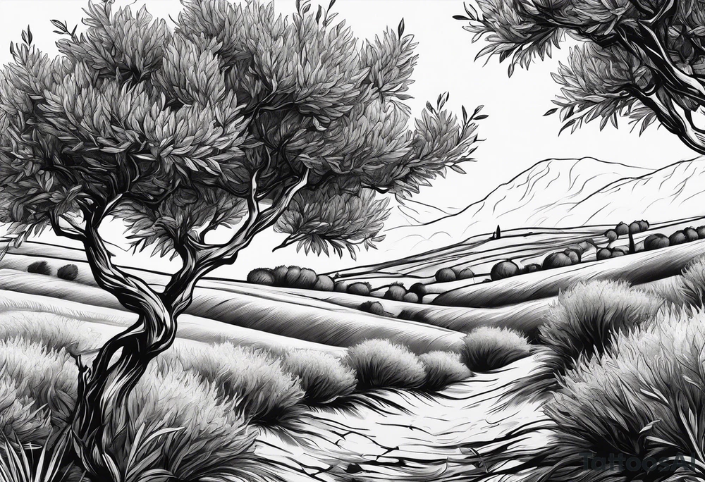 Olive trees individual leaves floating in the wind tattoo idea