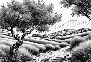 Olive trees individual leaves floating in the wind tattoo idea