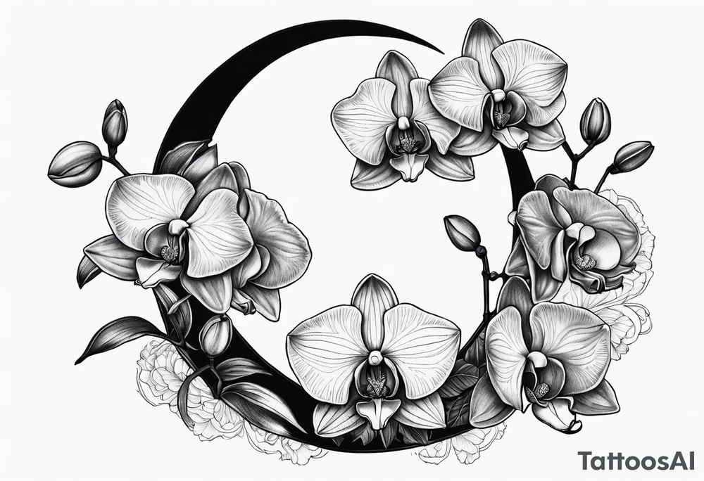 Orchids and a crescent moon tattoo idea