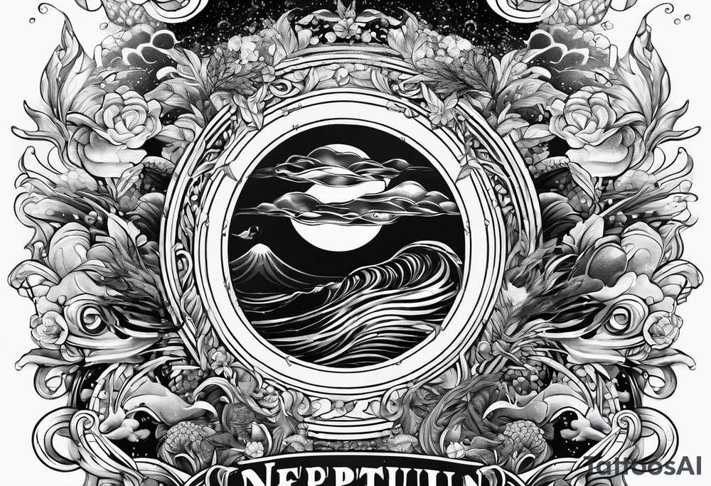 Neptun mit ganzen Körper im Wasser stehend tattoo idea
