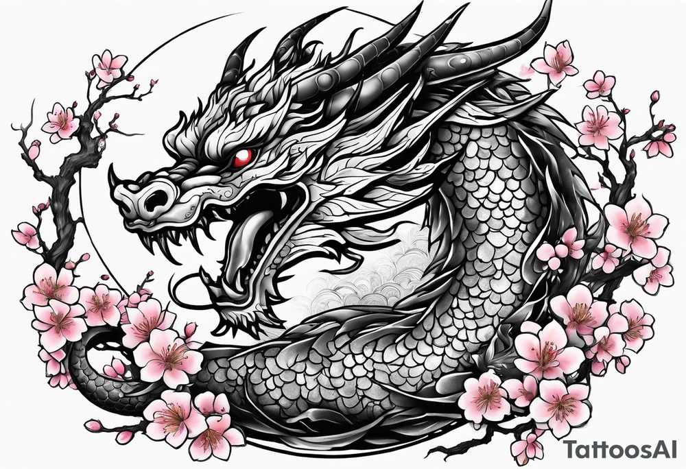 Haiku dragon with  cherry blossoms  and soot sprites tattoo idea