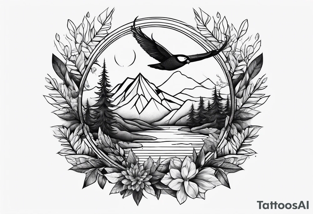 shoulder tattoo with nature and adrenaline activities tattoo idea