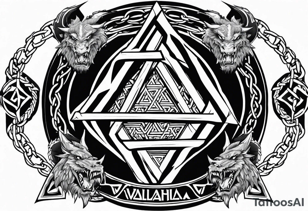 Valhalla sword shield axe barbed wire chains valknut fire dragon tattoo idea Valhalla sword shield axe barbed wire chains valknut fire dragon tattoo idea