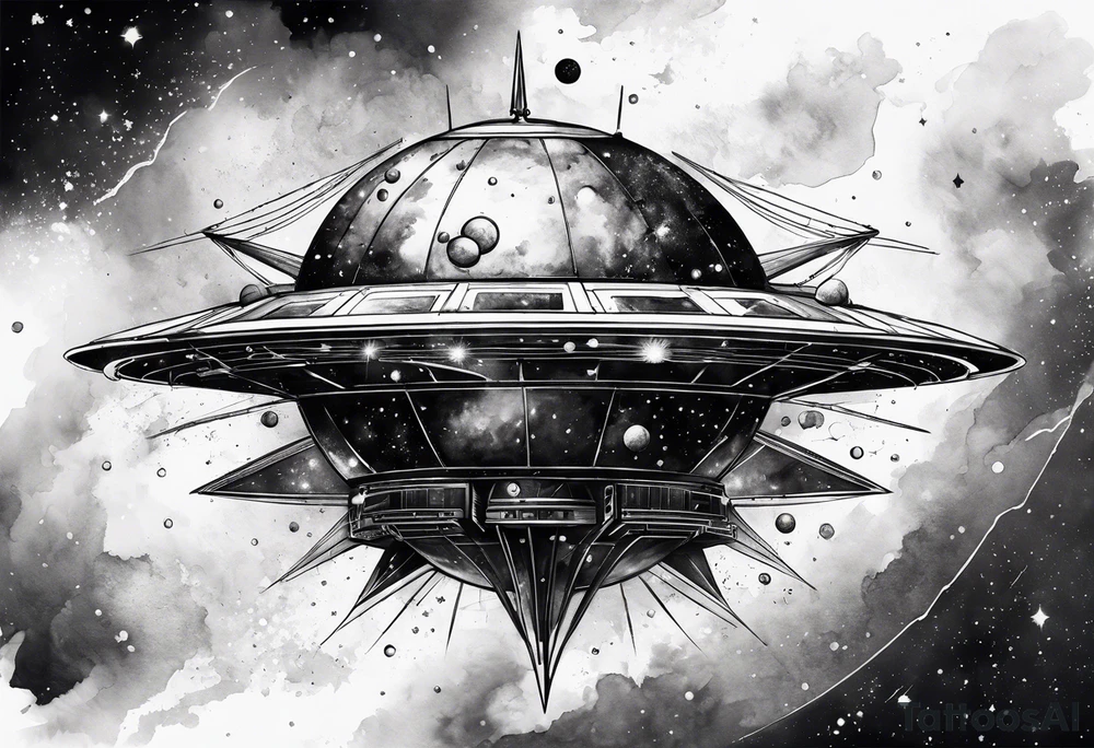 deep space Sputnik with fade around edges tattoo idea
