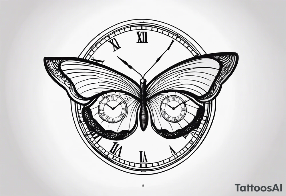 Butterfly flying around or over a clock tattoo idea