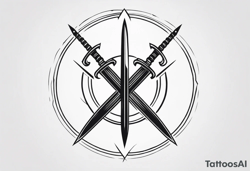 minimal cyber sigilism round pointy swords shoulder design tattoo idea