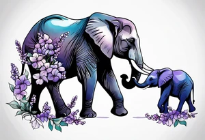 Elephant passing lilacs to a baby Elephant tattoo idea