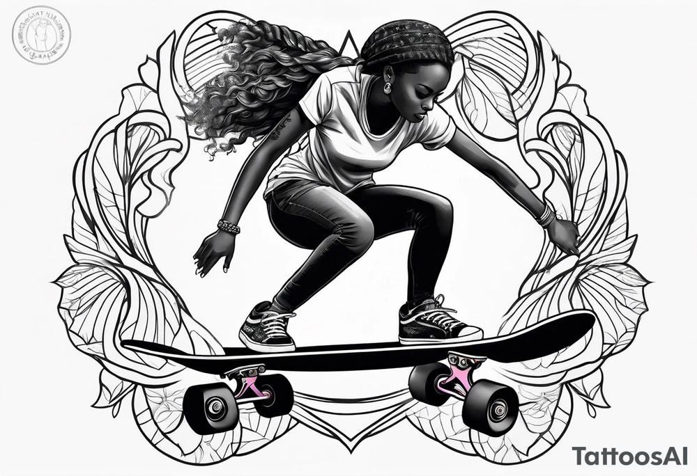 Black woman skateboarding tattoo idea