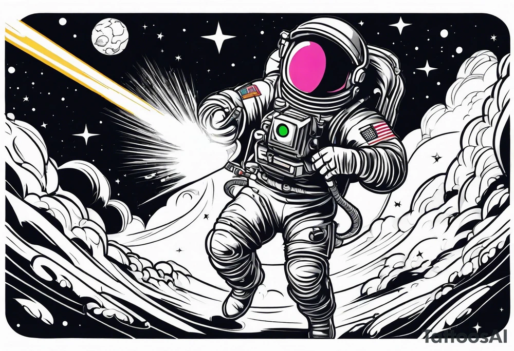 Astronaut laser blasting a asteroid, far away tattoo idea