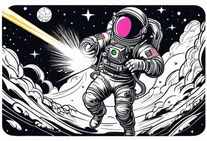 Astronaut laser blasting a asteroid, far away tattoo idea