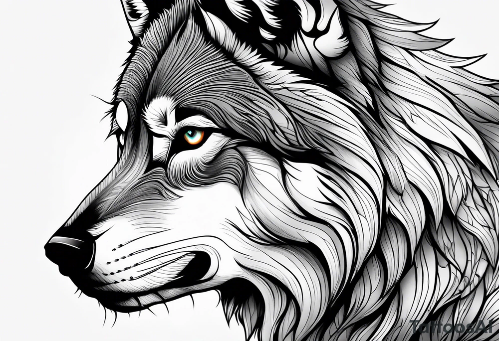 powerful majestic Wolf, close-up tattoo idea