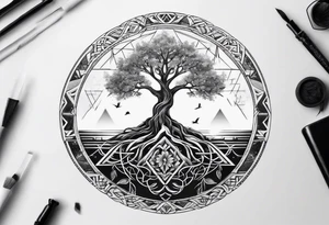 tree of life with long roots
3 line triangles behind tattoo idea