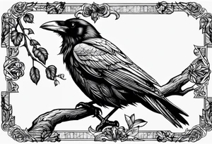 raven perched on branch tattoo idea