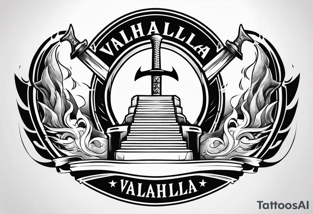 Valhalla sword shield axe
stairs mist tattoo idea