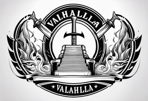 Valhalla sword shield axe 
stairs mist tattoo idea