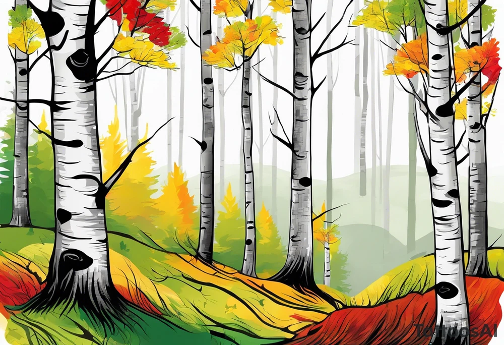 birch tree and includes the following wording "fuck cancer"
with yellow, green and red colours tattoo idea