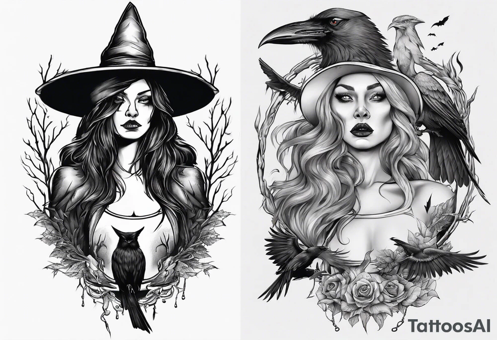 witch with crows tattoo idea