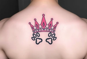 pink princess crown on top of puppy paw prints tattoo idea