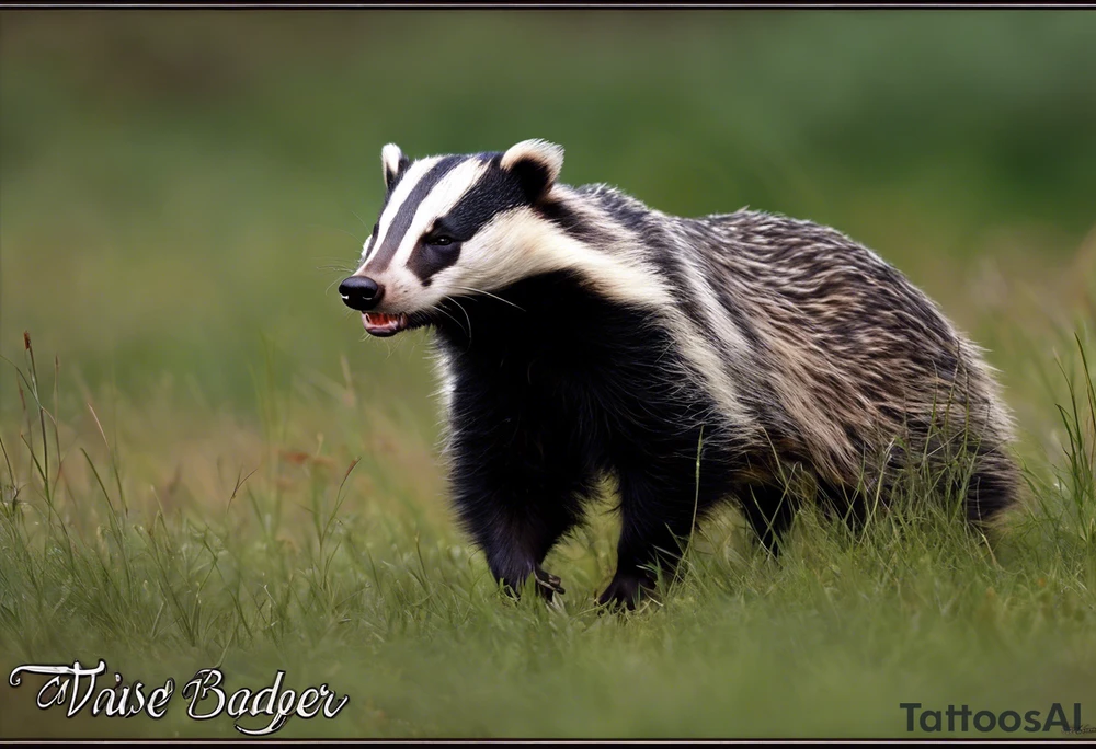 Draw me hunting badger with aggressive full body, killer face with a smile, very long nails and he attacks like a Turkish gladiator to enemy and also he has very deadly looking. The only weapon is his braveness he fights with his nails. Everybody scares after their first sight. And some bloody type Badger this is real Hunter. tattoo idea