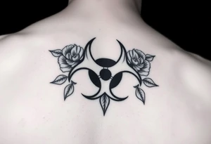 floral biohazard symbol in old school style black ink.
tattoo places on stomach tattoo idea