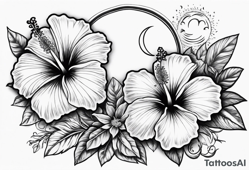 hibiscus flowers with moon and sun something inspirational and meaning for the forearm tattoo idea