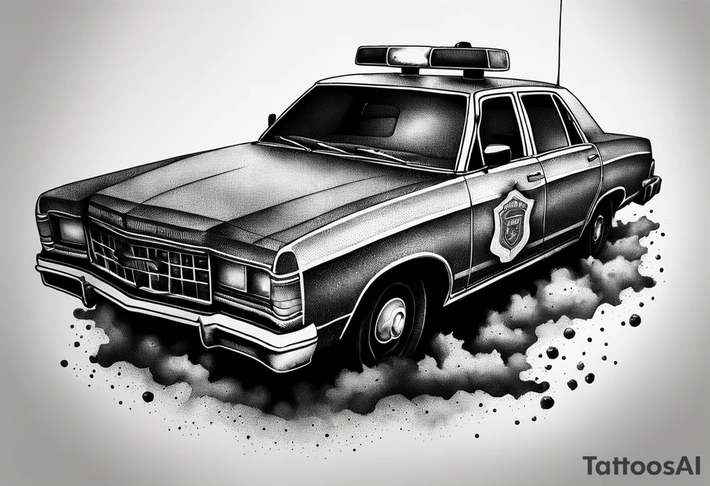 destroyed police car on fire tattoo idea