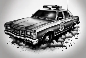 destroyed police car on fire tattoo idea