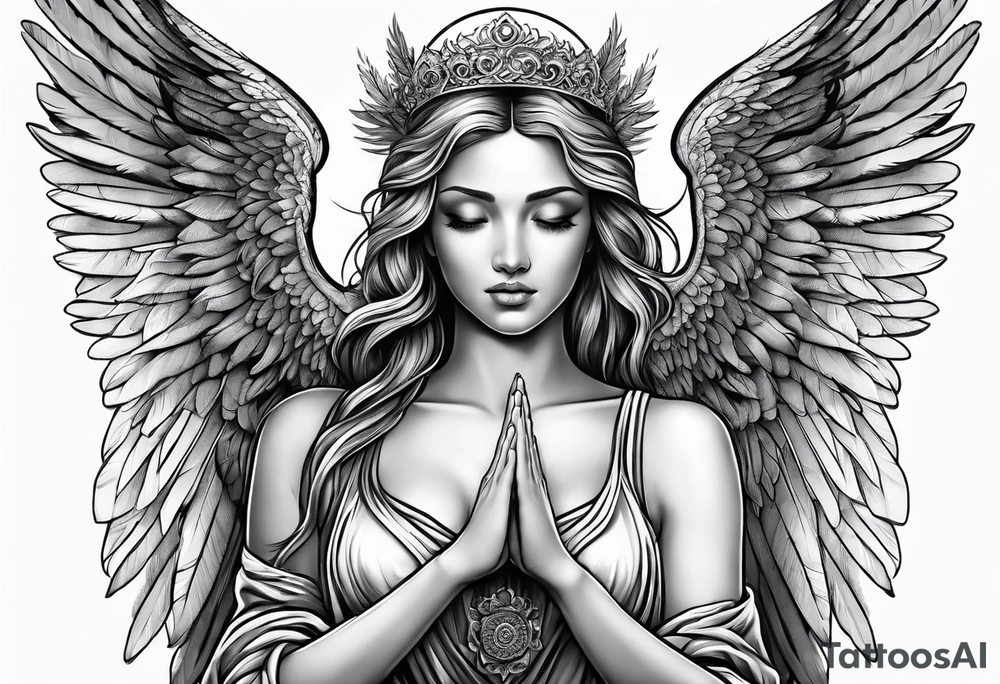 Angel with prayer hands tattoo idea