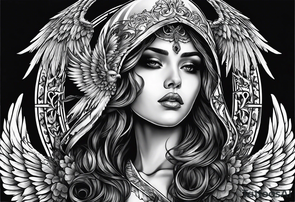 angel of death with a skull head tattoo idea