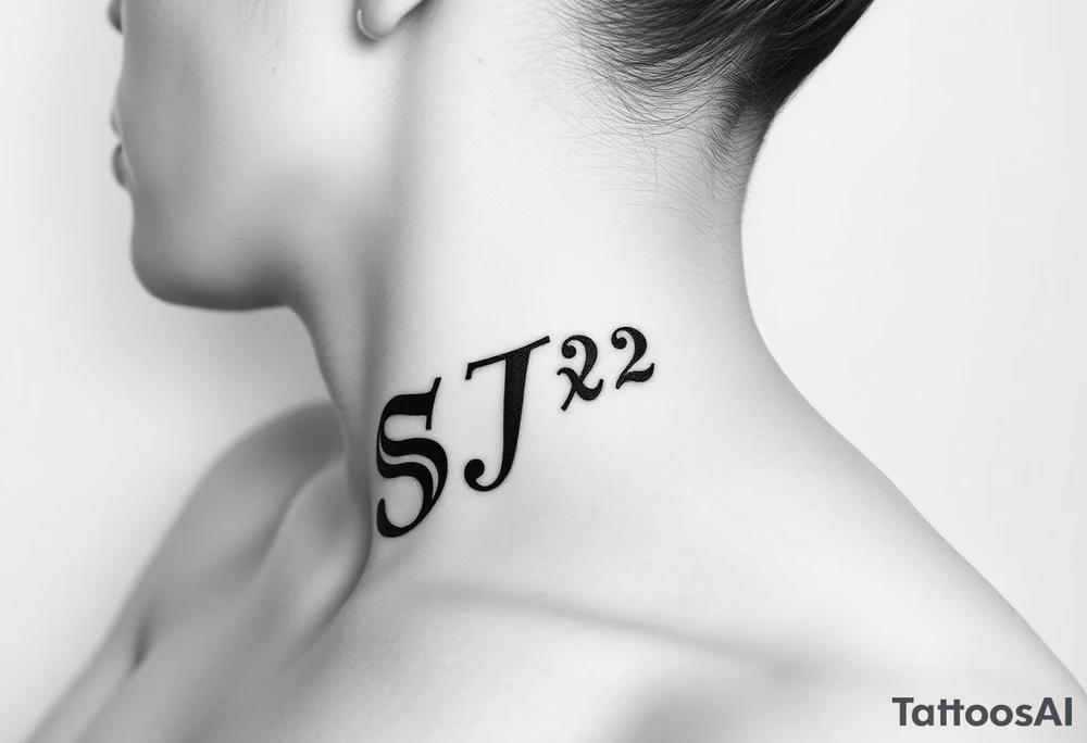 SJx2 text on left side of neck woman tattoo idea