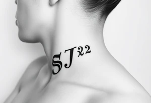 SJx2 text on left side of neck woman tattoo idea