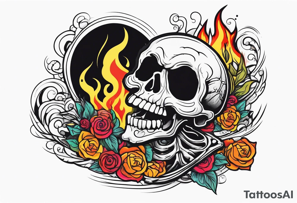 Burning skeleton tattoo idea