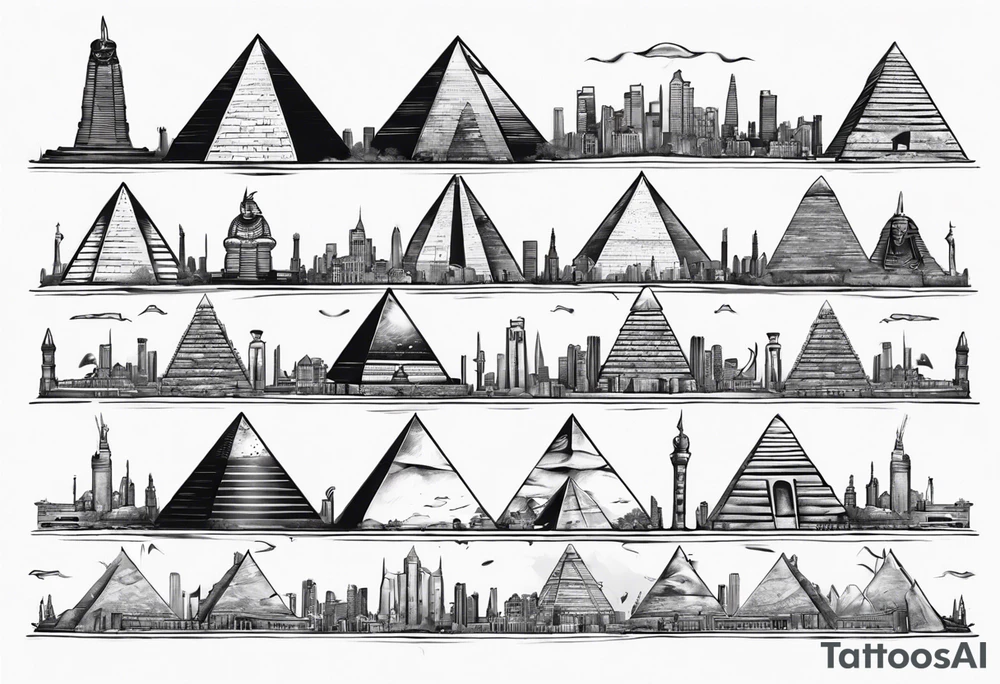 Manhattan skyline with egyptian pyramids tattoo idea