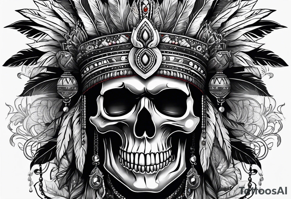 an Indian with a skull instead of a face so that he could be seen whole tattoo idea