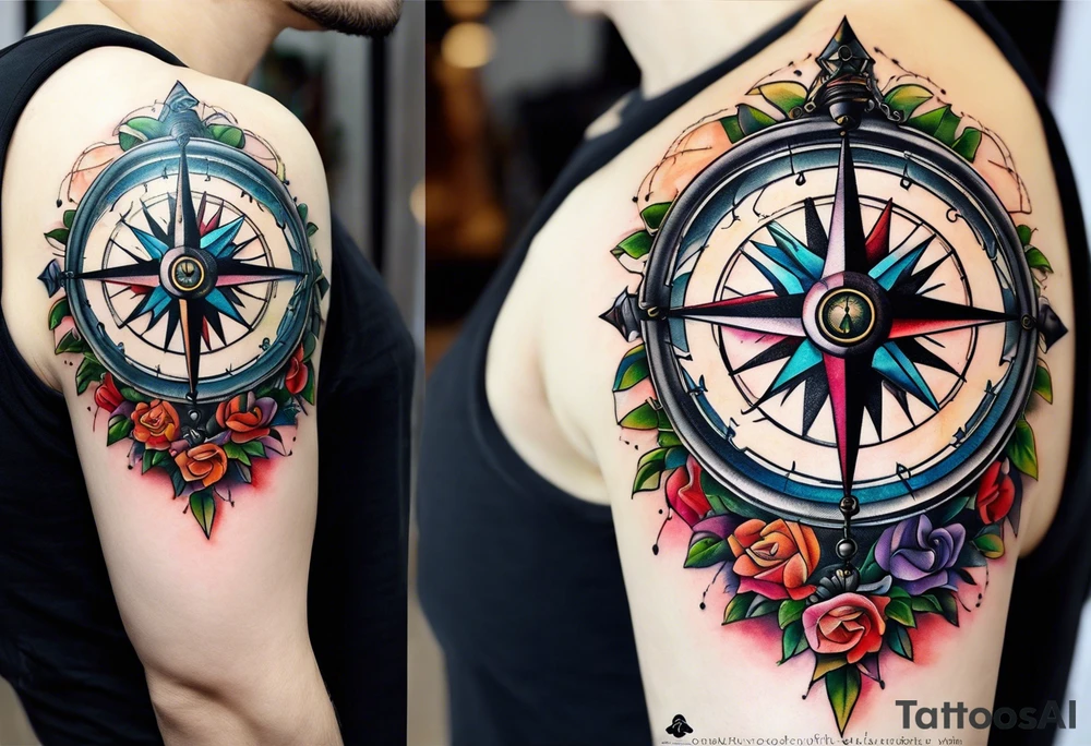 Compass on chain tattoo idea