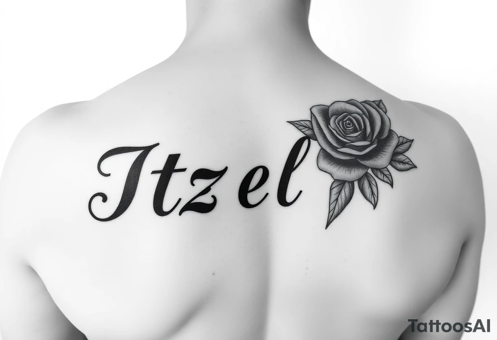 Itzel name on arm with a rose on the side tattoo idea