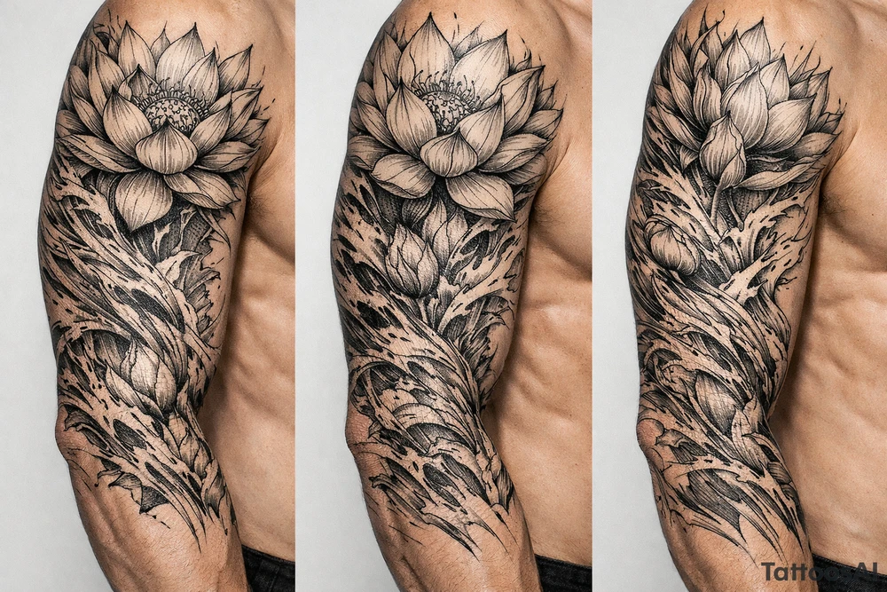 a lotus flower with fine linework tattoo idea