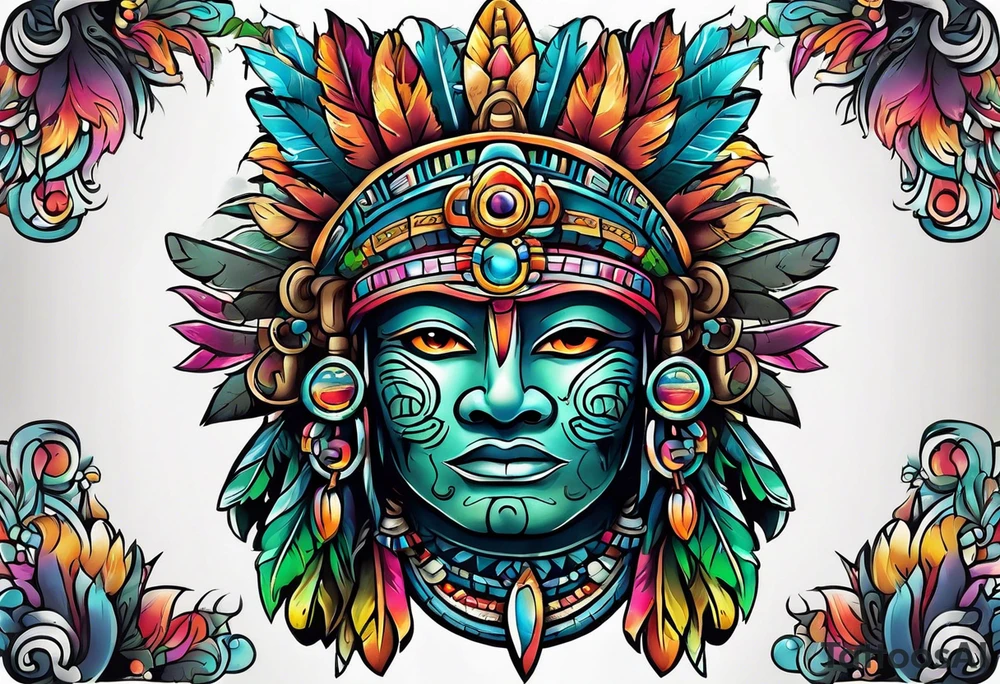 Colorful Mayan cave tattoo idea