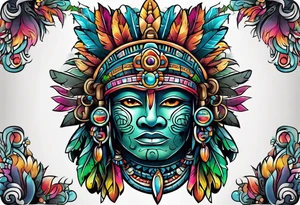 Colorful Mayan cave tattoo idea