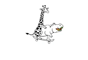 Majestic giraffe riding a skateboard and eating a hippo sandwich tattoo idea