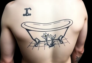 clawfoot bathtub with simple faucet and lily coming up out of the tile floor tattoo idea