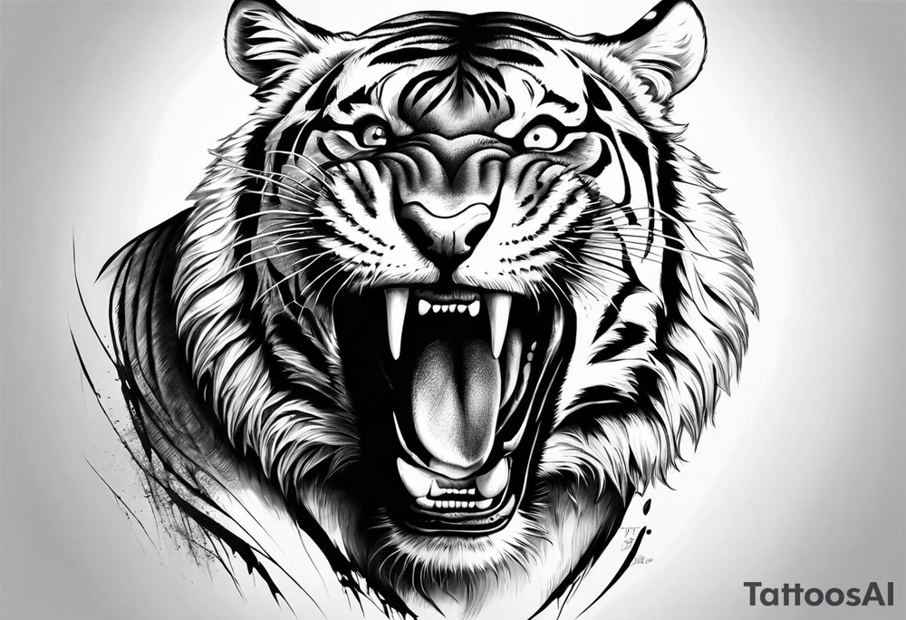 powerful tiger, mouth opened tattoo idea