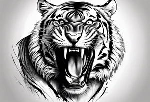 powerful tiger, mouth opened tattoo idea