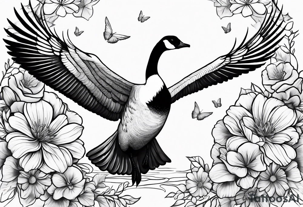 canadian goose taking off flowers Background tattoo idea